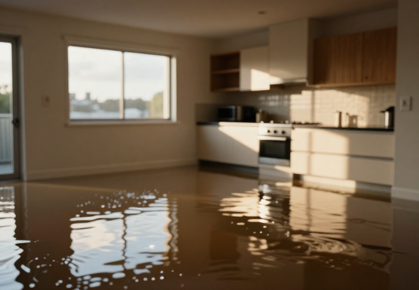 Water-damaged basement in Milperra before drying